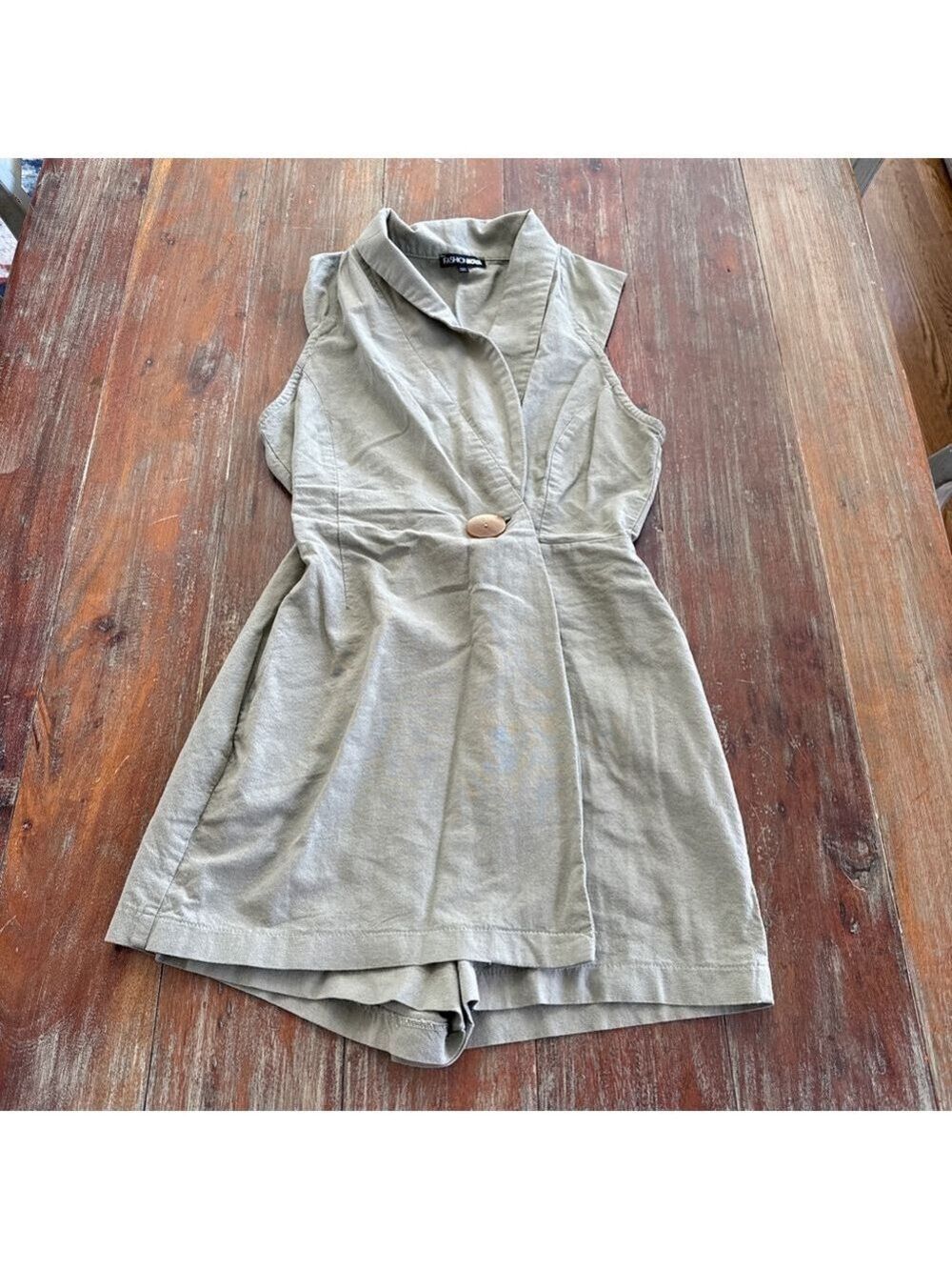 Fashion Nova Sage Green Sleeveless Wrap Romper Skort - Size Small